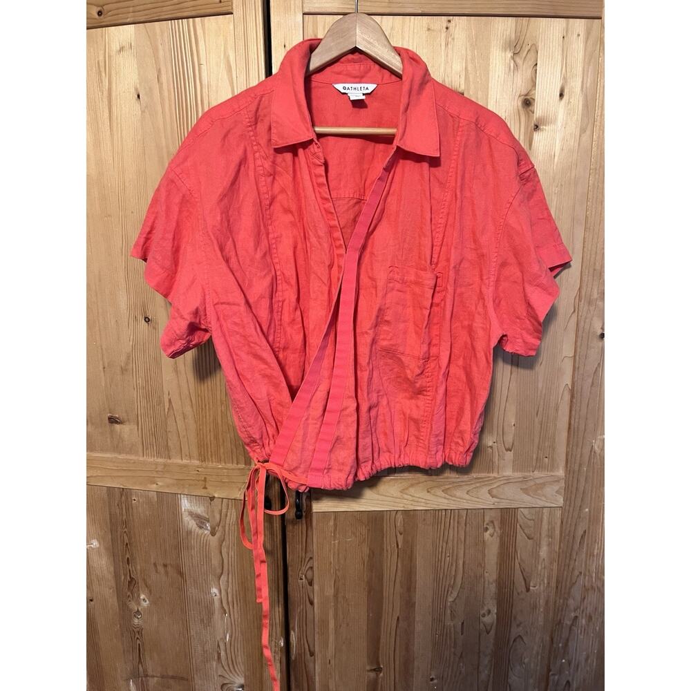Athleta Playa Linen Tie Top PASSIONFRUIT CORAL Size 2X